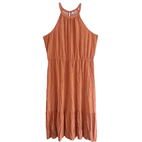 Old Navy Floral Halter Maxi Dress XXL Orange Sleeveless Tiered Flowy - Picture 3 of 12